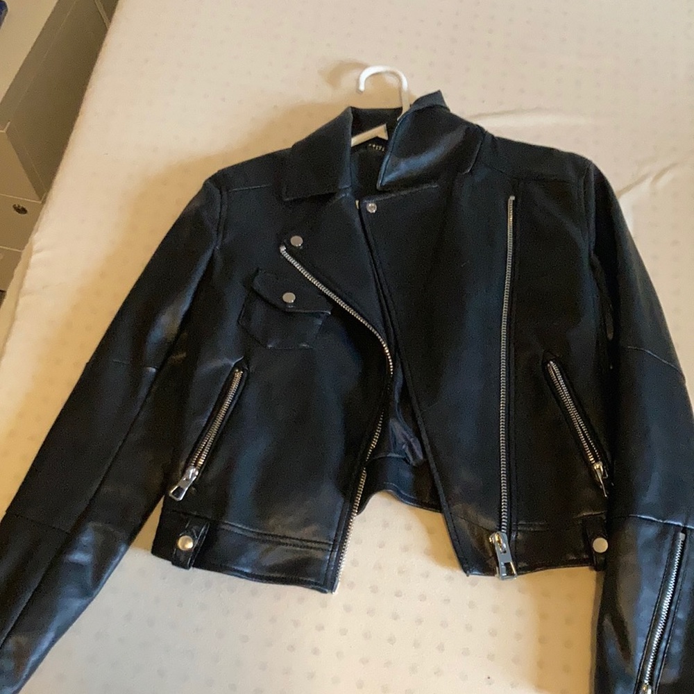 DIVIDED Faux Leather Crop Moto Jacket